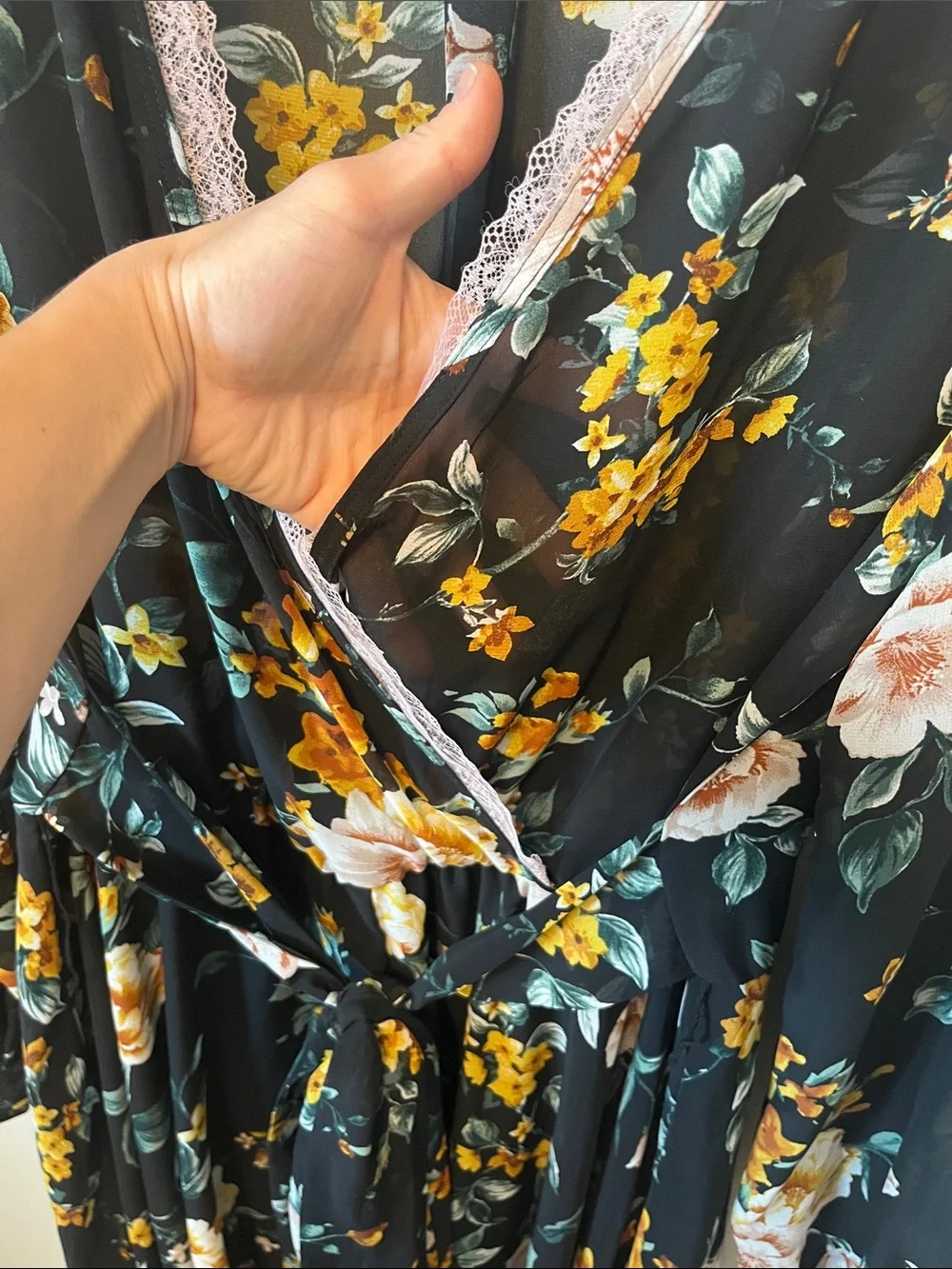 Indigo Rose Black Floral Faux Wrap Maxi Dress with Lace-Trim V-Neck - Picture 4 of 6
